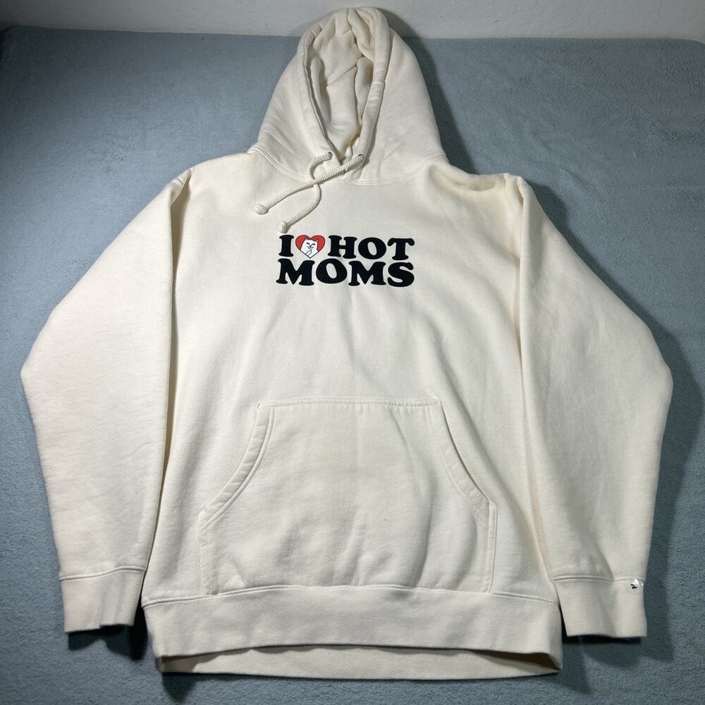 Rare! Ripndip Ilove Hot Moms Hoodie Mens Medium Cream Pullover Cat Inappropriate